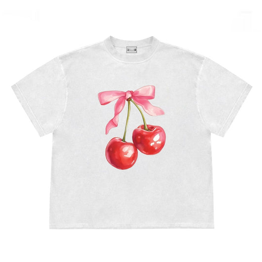 Camiseta Vintage para Mujer con Estampado de Moños de Cereza - Image 3