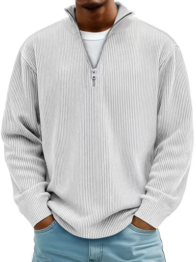 Suéter Tipo Polo con Cuello Alzado y Cierre de Cremallera - Pana Cálida para Hombre - Image 12