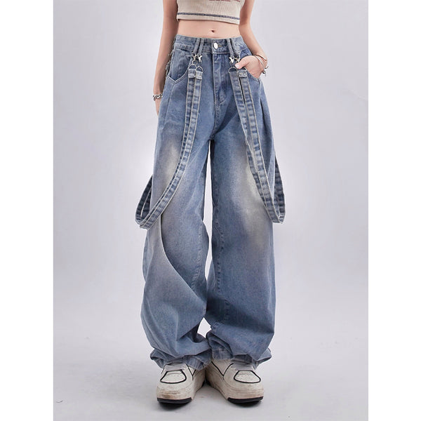 Pantalones Casuales Vintage Desgastados con Diseño de Cinta Minoritaria