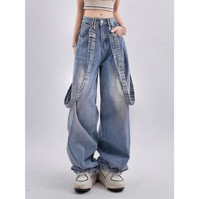 Pantalones Casuales Vintage Desgastados con Diseño de Cinta Minoritaria - Image 2