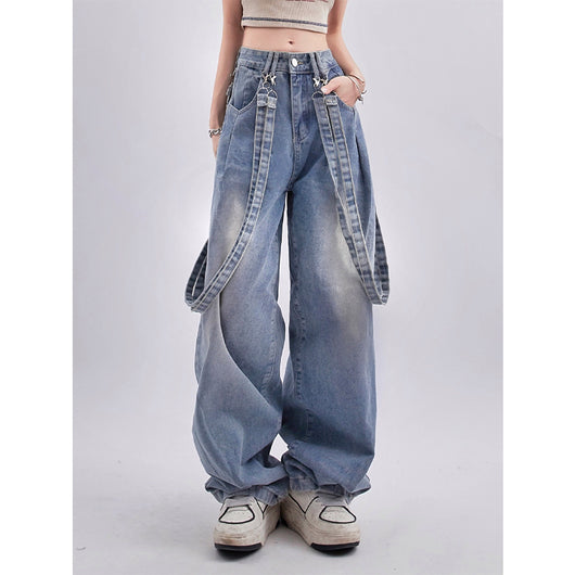 Pantalones Casuales Vintage Desgastados con Diseño de Cinta Minoritaria - Image 2