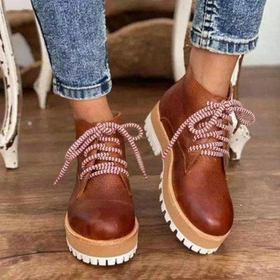 Botas Martin de Tacón Plano Marrón con Punta Redonda en Viscosa para Mujer - Image 6