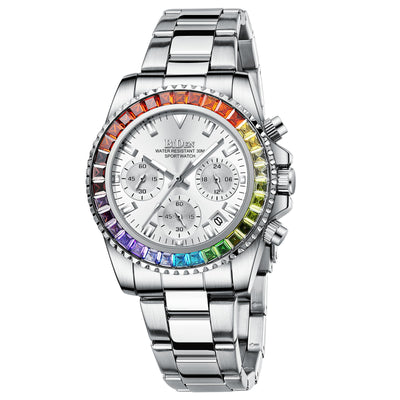 Reloj Ejecutivo Acero Inoxidable con Diamantes de Colores para Mujer - Image 5