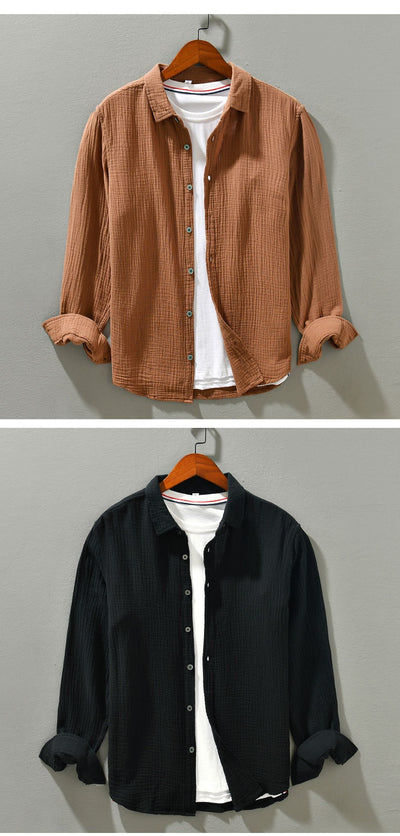 Camisa Manga Larga Algodón Puro Color Sólido para Hombre - Image 15