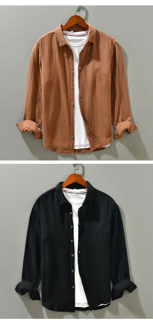 Camisa Manga Larga Algodón Puro Color Sólido para Hombre - Image 15