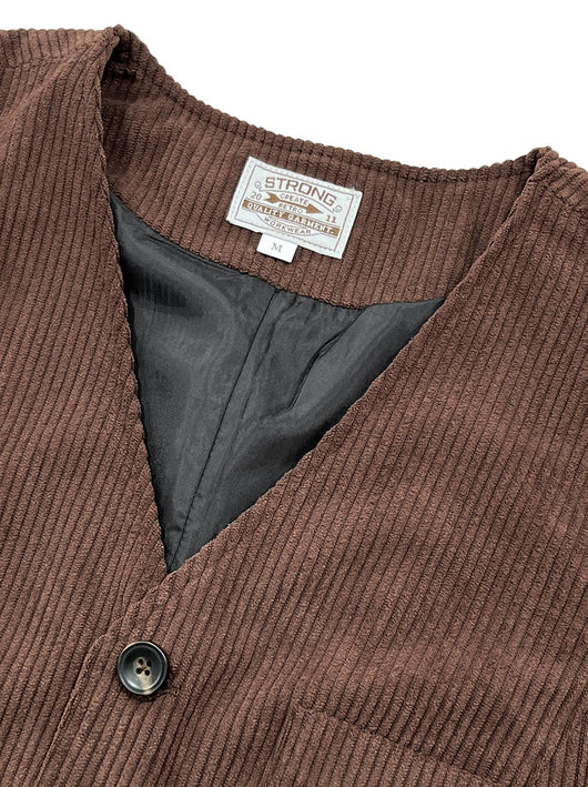 Chaleco de Pana para Hombre con Bolsillos de Patchwork y Chaqueta Exterior - Image 17