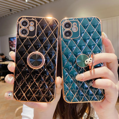 Funda para Teléfono con Anillo Soporte de Piel de Cordero y Acabado Electrochapado - Image 8