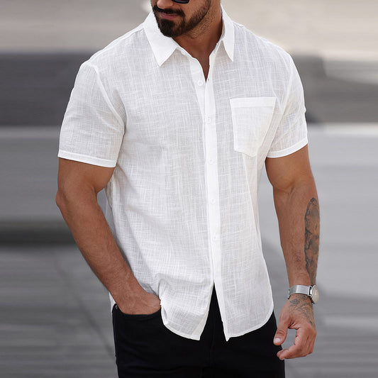 Camisa de Algodón Manga Corta para Hombre con Bolsillo