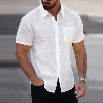 Camisa de Algodón Manga Corta para Hombre con Bolsillo