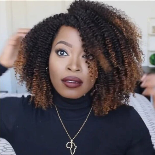 Peluca Rizada Corta Sintética Negro Marrón Cabello Afro Rizos Pequeños - Image 3