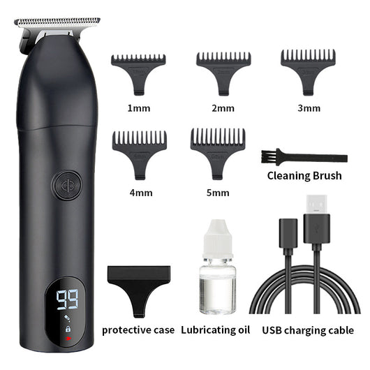 Professional electric hair clipper with a colorful graffiti design, digital display, and a set of guide combs. - Image 6
