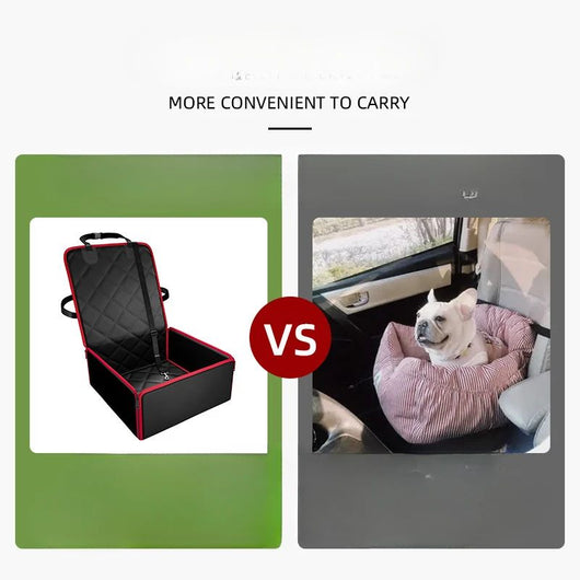 Black quilted pet car seat booster with adjustable straps and a leash attachment, designed for front seat use. - Image 6