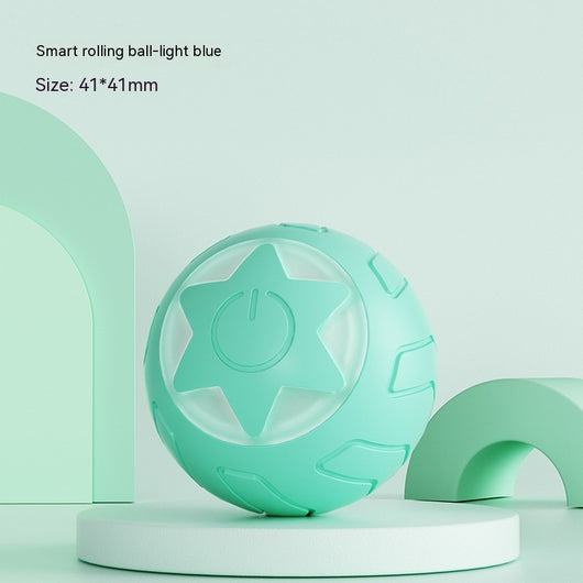 Pink smart rolling ball cat toy with a power button, measuring 41x41mm, designed to be bite-resistant. - Image 3