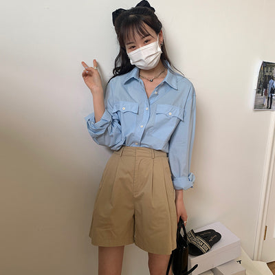 Camisa Suelta Coreana de Manga Larga en Capas