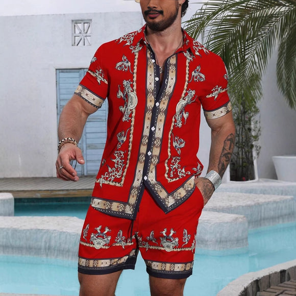 Men's 3D Print Set - Loose Shirt and Shorts