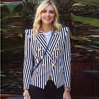 Blazer Entallado de Doble Botonadura con Rayas Vintage - Image 16