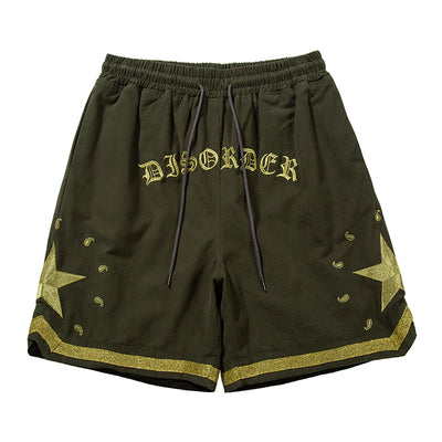 Shorts Militares de Lona Pesada con Bordado Dorado Floral - Image 5