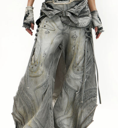 Jeans Gris con Parches Ajustables y Silueta Definida - Image 3