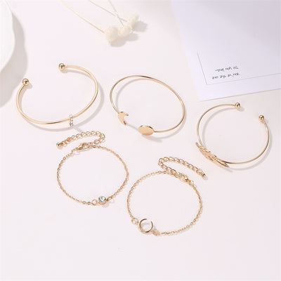 Set de 5 Pulseras Boho Mujer - Luna, Hoja y Cristal - Image 3