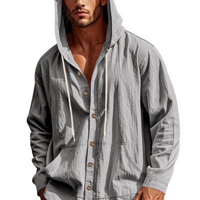 Camisa de Lino Holgada para Hombre - Minimalista de Manga Larga - Image 34