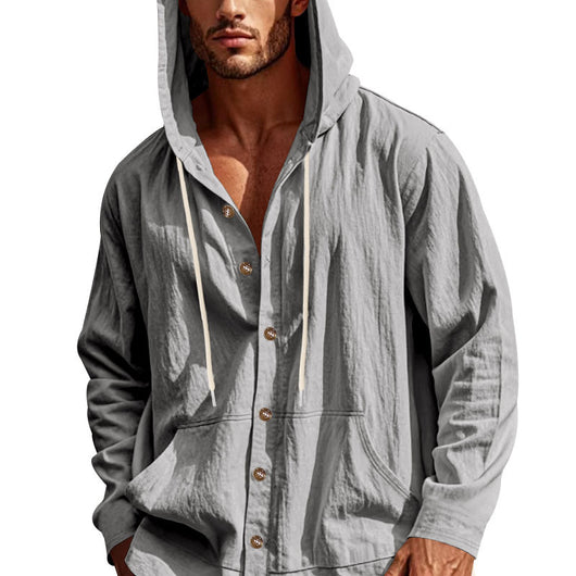 Camisa de Lino Holgada para Hombre - Minimalista de Manga Larga - Image 34