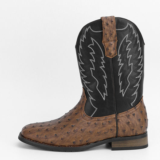 Botas Motociclista Western de Cuero Denim con Punta Cuadrada para Hombre - Image 7