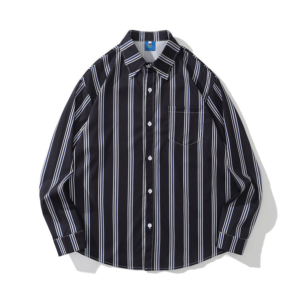 Camisa de Manga Larga con Rayas Contrastantes Estilo Estadounidense para Hombre