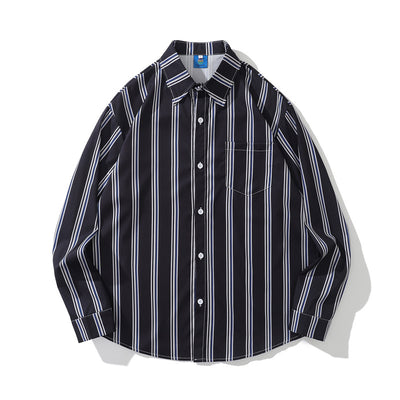 Camisa de Manga Larga con Rayas Contrastantes Estilo Estadounidense para Hombre - Image 2