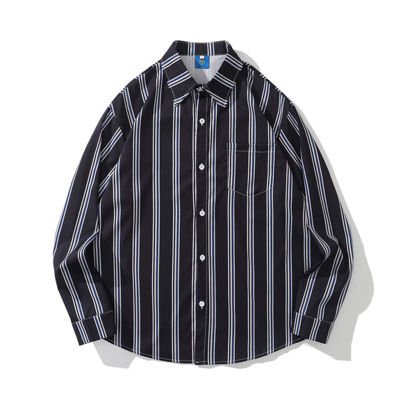 Camisa de Manga Larga con Rayas Contrastantes Estilo Estadounidense para Hombre