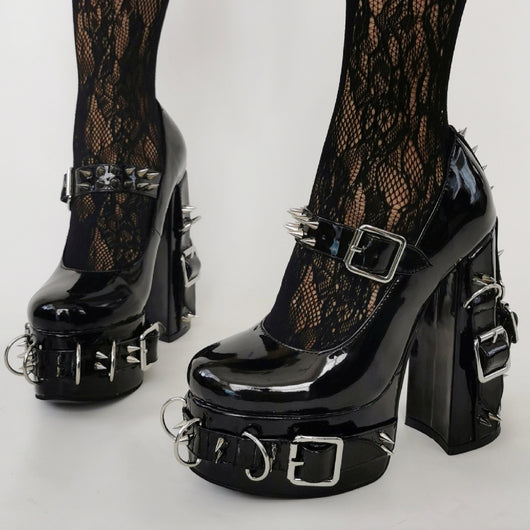 Zapatos Plataforma Punk para Mujer - Tacón Alto Grueso Talla Grande - Image 8