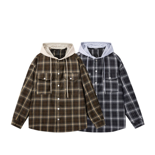 Camisa de Trabajo Cuadros Retro Americana con Capucha para Hombre - Image 5