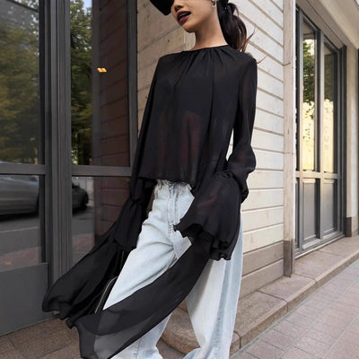 Blusa Holgada de Gasa Estilo Oscuro para Mujer - Image 3