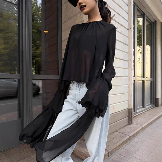 Blusa Holgada de Gasa Estilo Oscuro para Mujer - Image 3