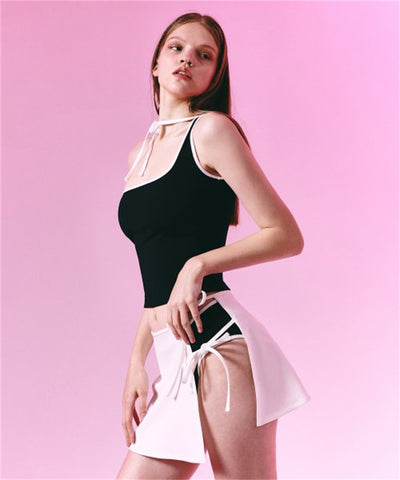 Women's light purple one-shoulder swimsuit with dark red contrast trim, lying on a striped blanket on green grass. - Image 25
