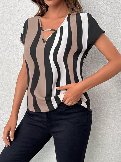 Blusa Rayas Europeas Cuello V Manga Corta - Estilo Verano - Image 7