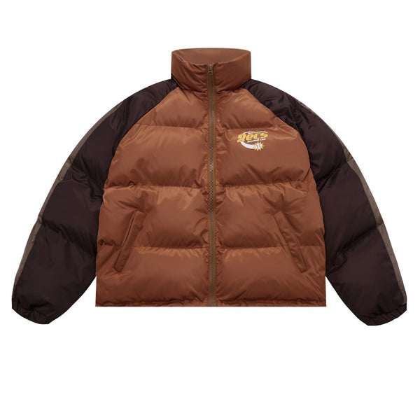 Chaqueta Acolchada de Algodón con Cuello Alto y Estampado Americano