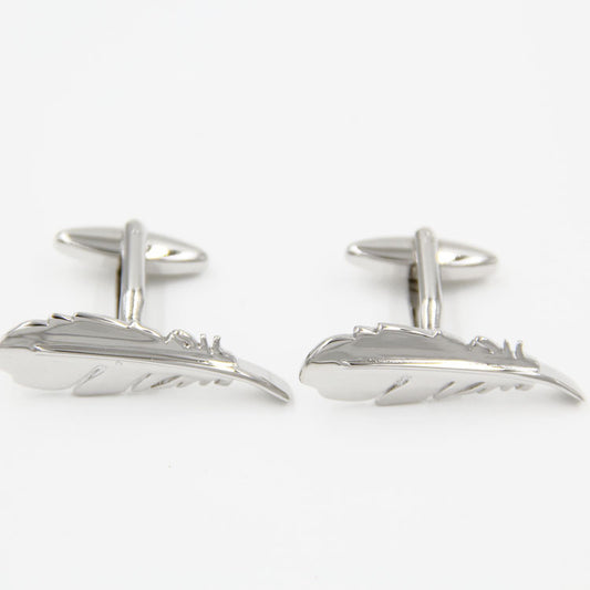 Gemelos de Plata Estilo Francés con Forma de Pluma para Hombre