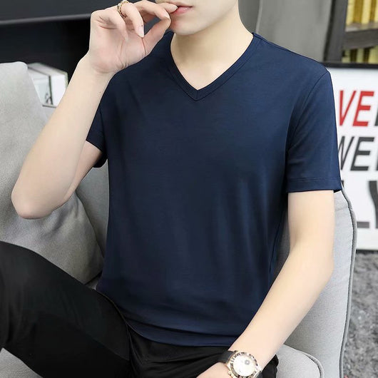 Camiseta Blanca Slim Fit Cuello V Manga Corta para Hombre - Básico Versátil de Verano - Image 7