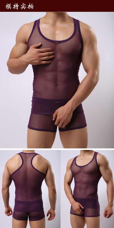 Conjunto Deportivo Mesh Transparente para Hombre - Shorts y Playera con Cortes - Image 10