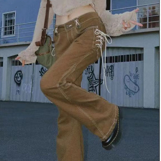 Pantalones Retro Talle Bajo Ajustados Micro Acampanados para Niña - Image 3
