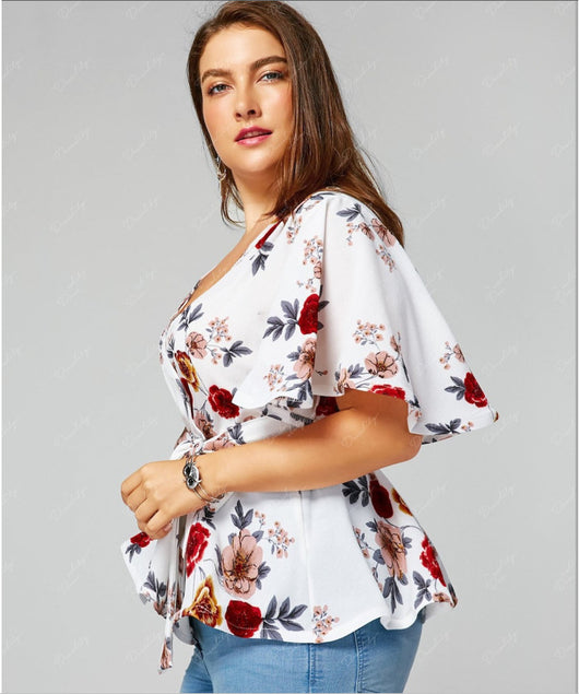 Blusa de Gasa con Mangas Acampanadas, Encaje Estampado y Perlas - Image 8