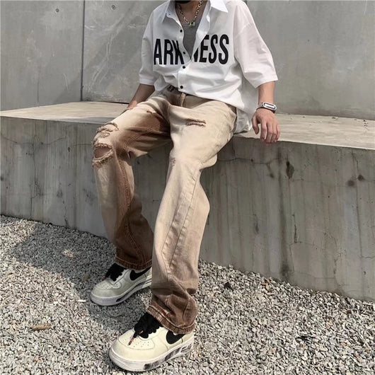 Jeans Vintage Desgastados con Efecto Degradado en Café para Hombre - Image 6