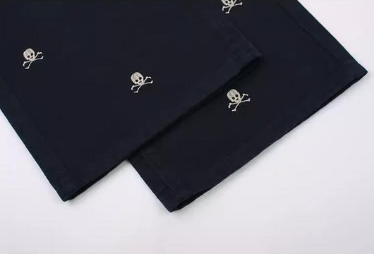 Pantalones Rectos Holgados Tibetanos con Estampado Calavera Azul - Image 13
