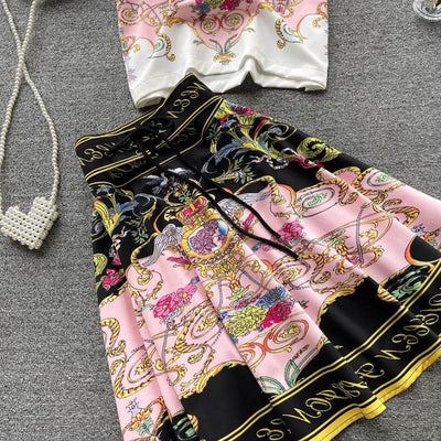 Conjunto de Dos Piezas: Blusa Estampada y Falda Corta para Mujer - Image 3