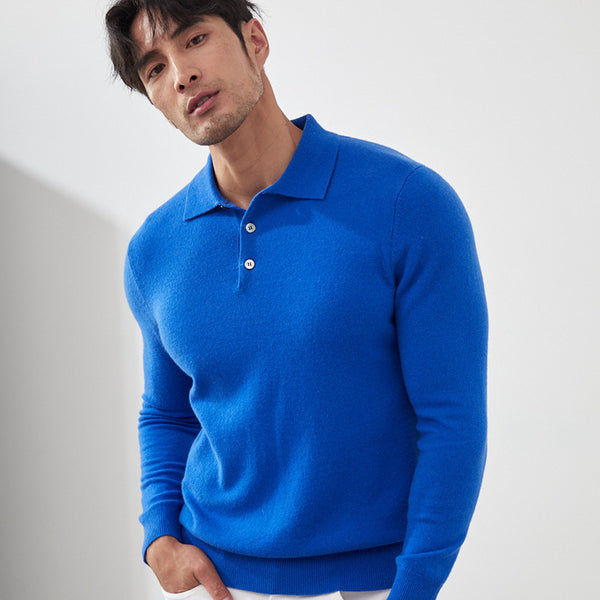 Suéter Tipo Polo de Cachemira Pura para Hombre