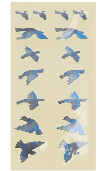Blue cloud-shaped inlay stickers for guitar fingerboards, shown on a guitar neck and as a full sheet. - Image 29