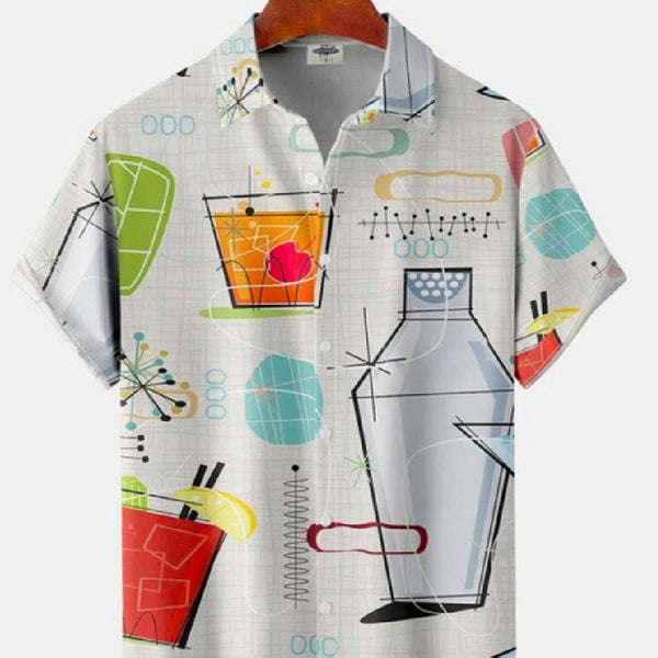 Camisa Manga Corta Hombre Estampado 3D Digital Rayas Multicolor