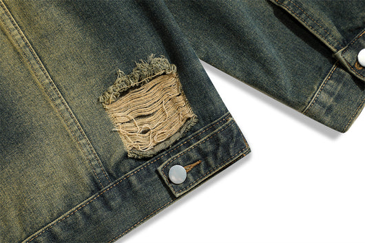 Chaqueta Denim con Cuello Alto y Detalles Rotos - Image 21
