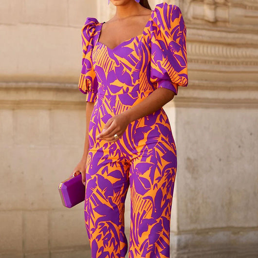 Jumpsuit Estampado con Cuello V y Mangas Linterna - Image 4