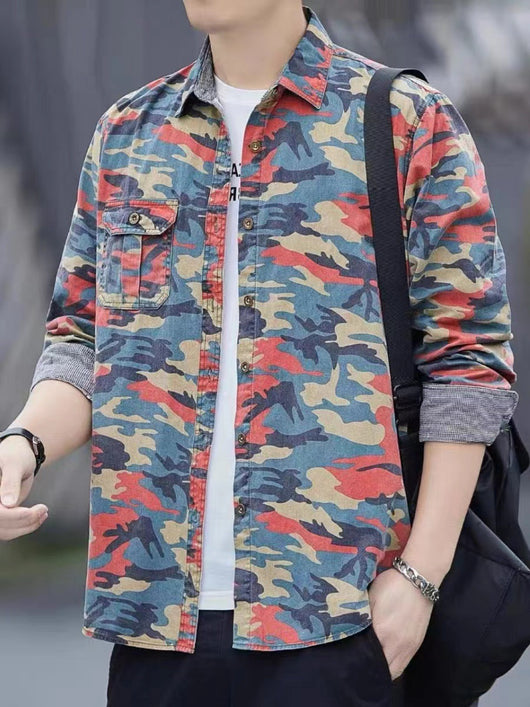 Chaqueta Casual Camuflaje Hombre - Camisa Suelta Retro Manga Larga - Image 9